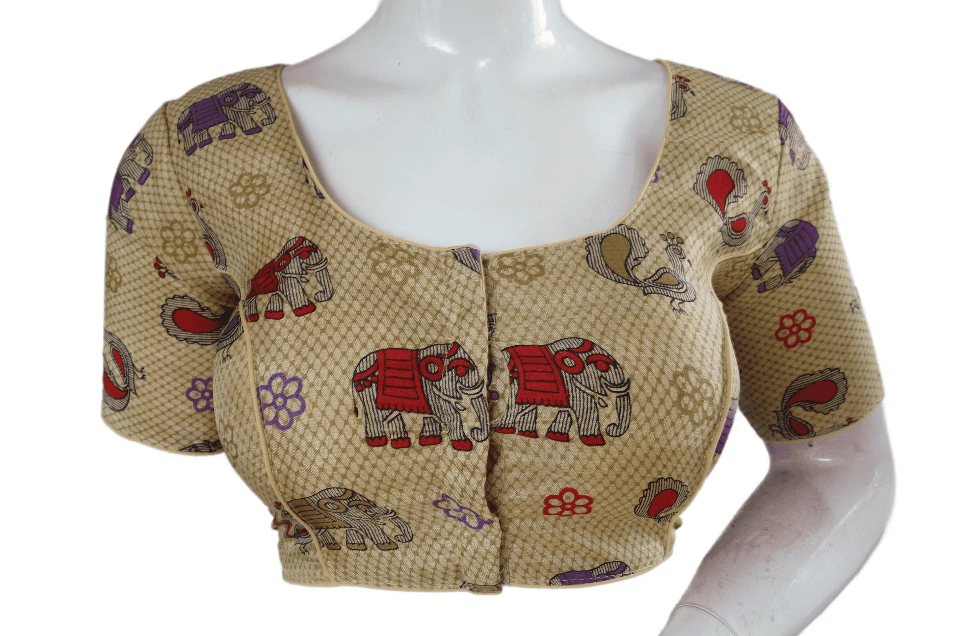 Beige Color Printed silk Readymade saree blouse - D3blouses