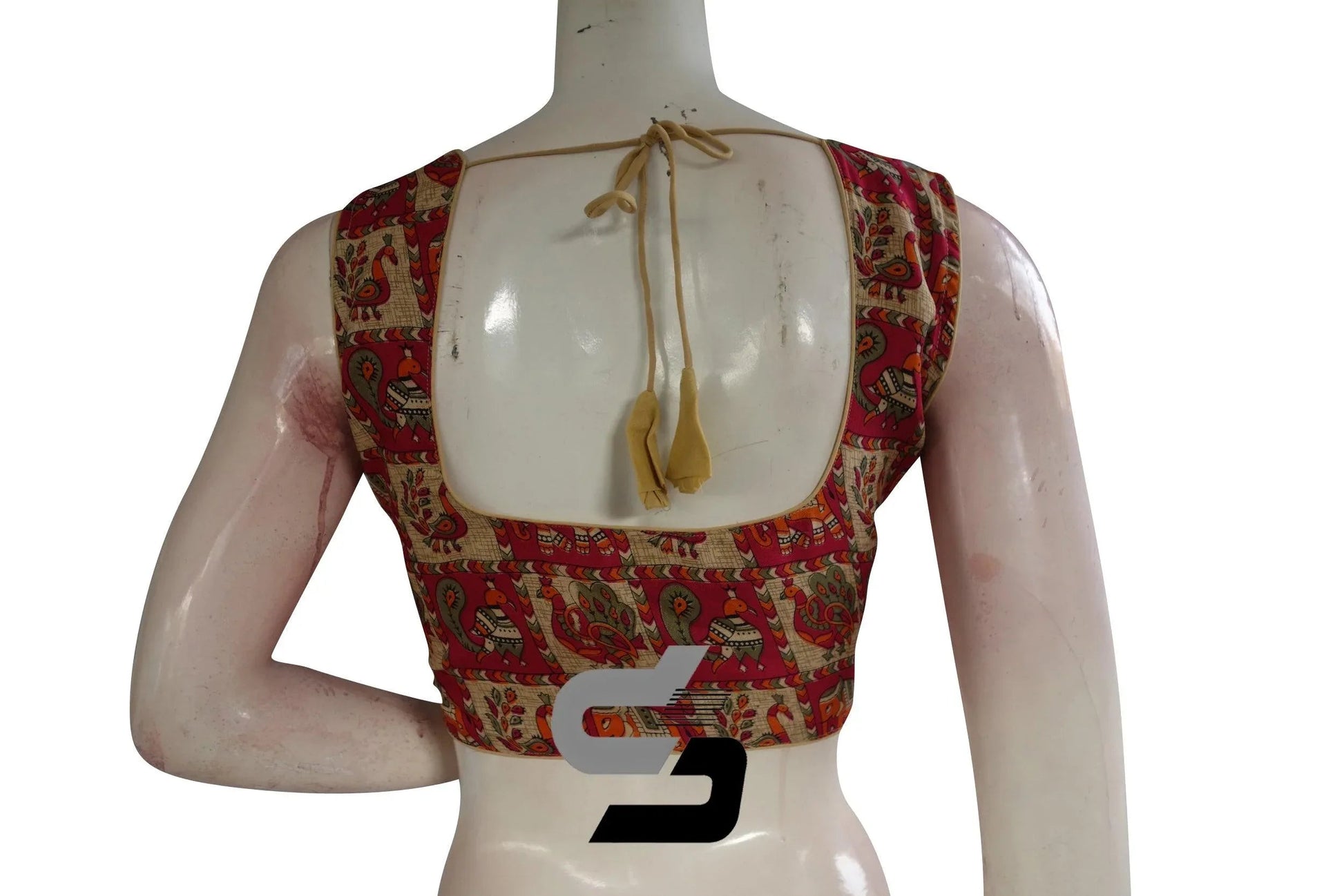 Beige Color Printed silk Sleeveless Readymade saree blouse - D3blouses