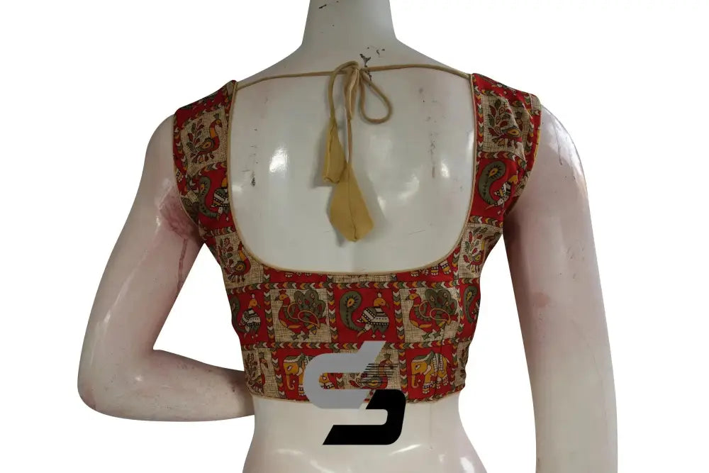 Beige Color Printed silk Sleeveless Readymade saree blouse - D3blouses