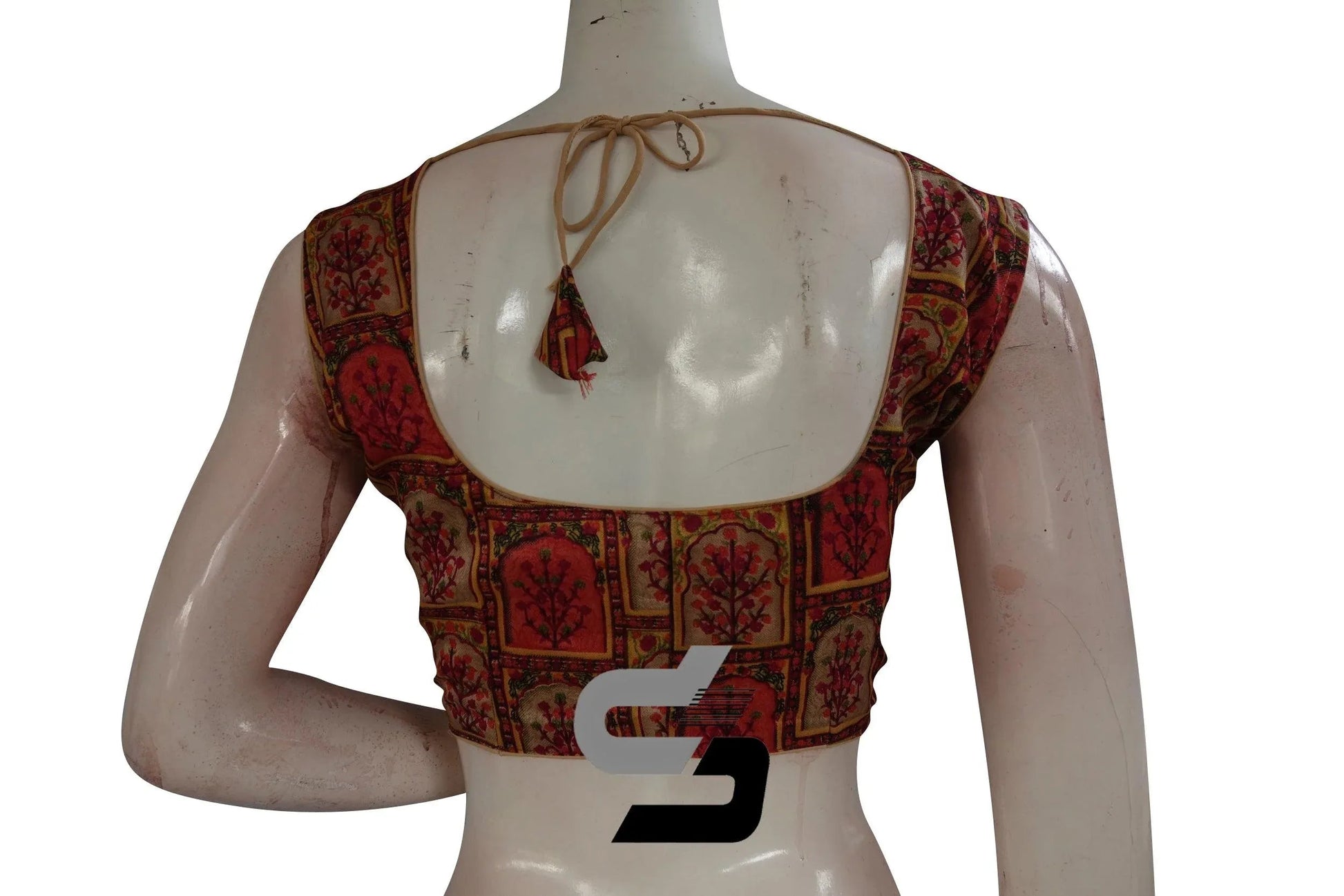 Beige Color Printed silk Sleeveless Readymade saree blouse - D3blouses