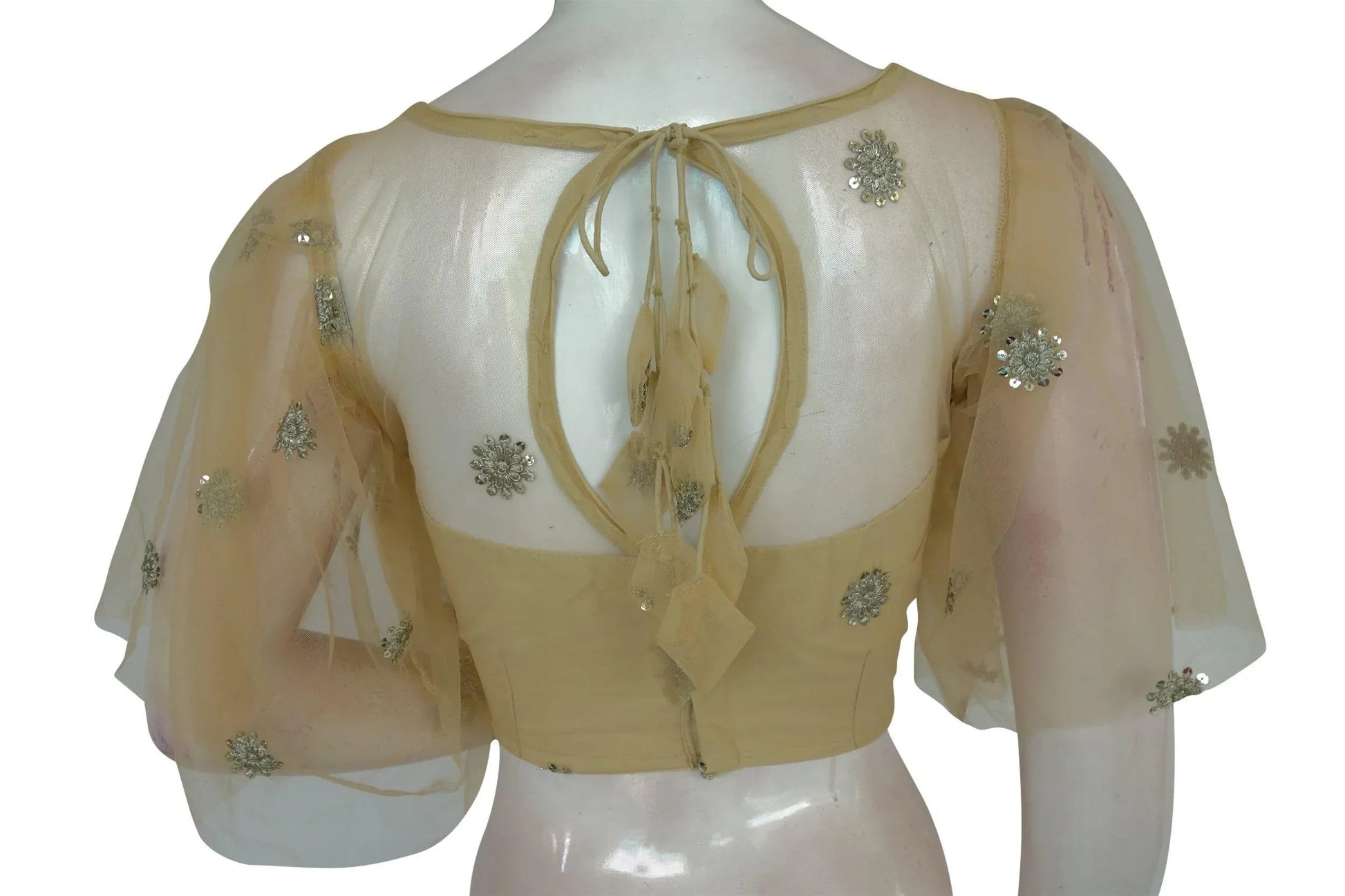 Beige Elegance, Organza Netted Frill Designer Readymade Blouse - D3blouses