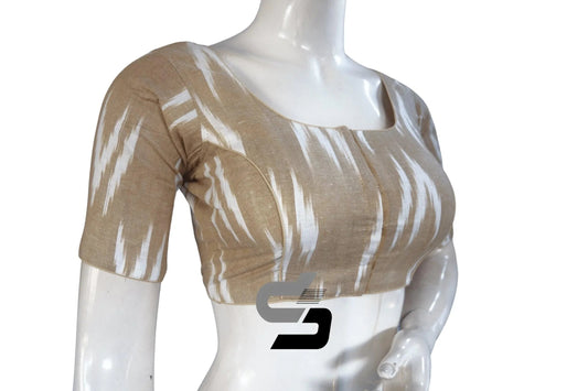 Beige, Elegant Ikkat Designer Cotton Readymade Blouse for Women - D3blouses
