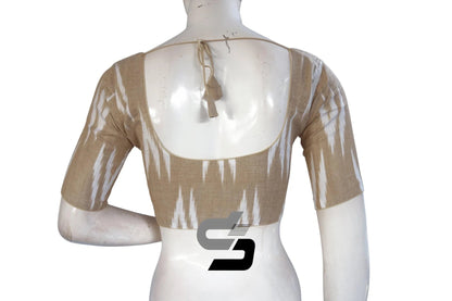 Beige, Elegant Ikkat Designer Cotton Readymade Blouse for Women - D3blouses
