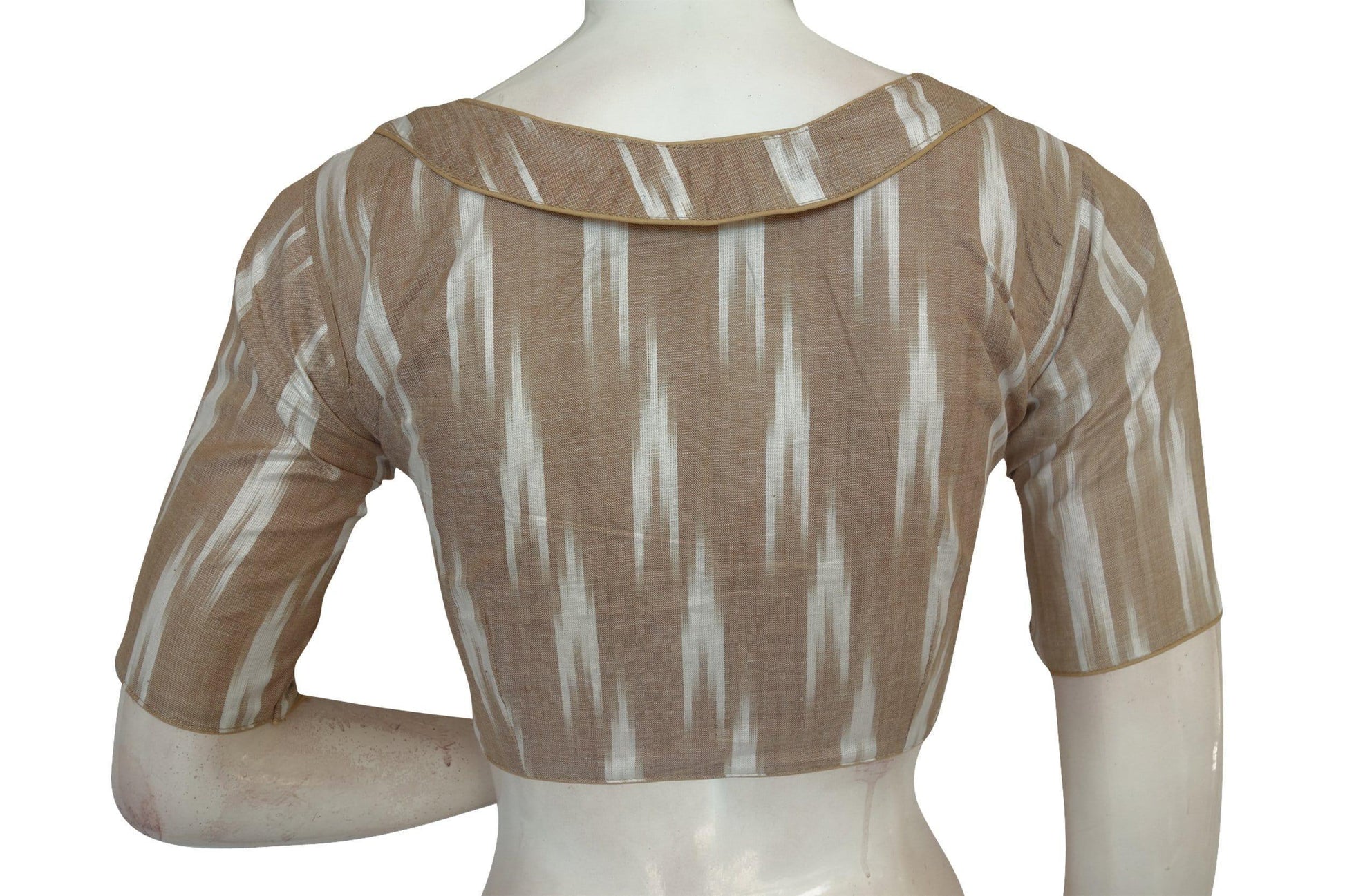 Beige Ikkat Peter Pan Collar Readymade Blouse by D3 Blouse, Classic Style - D3blouses