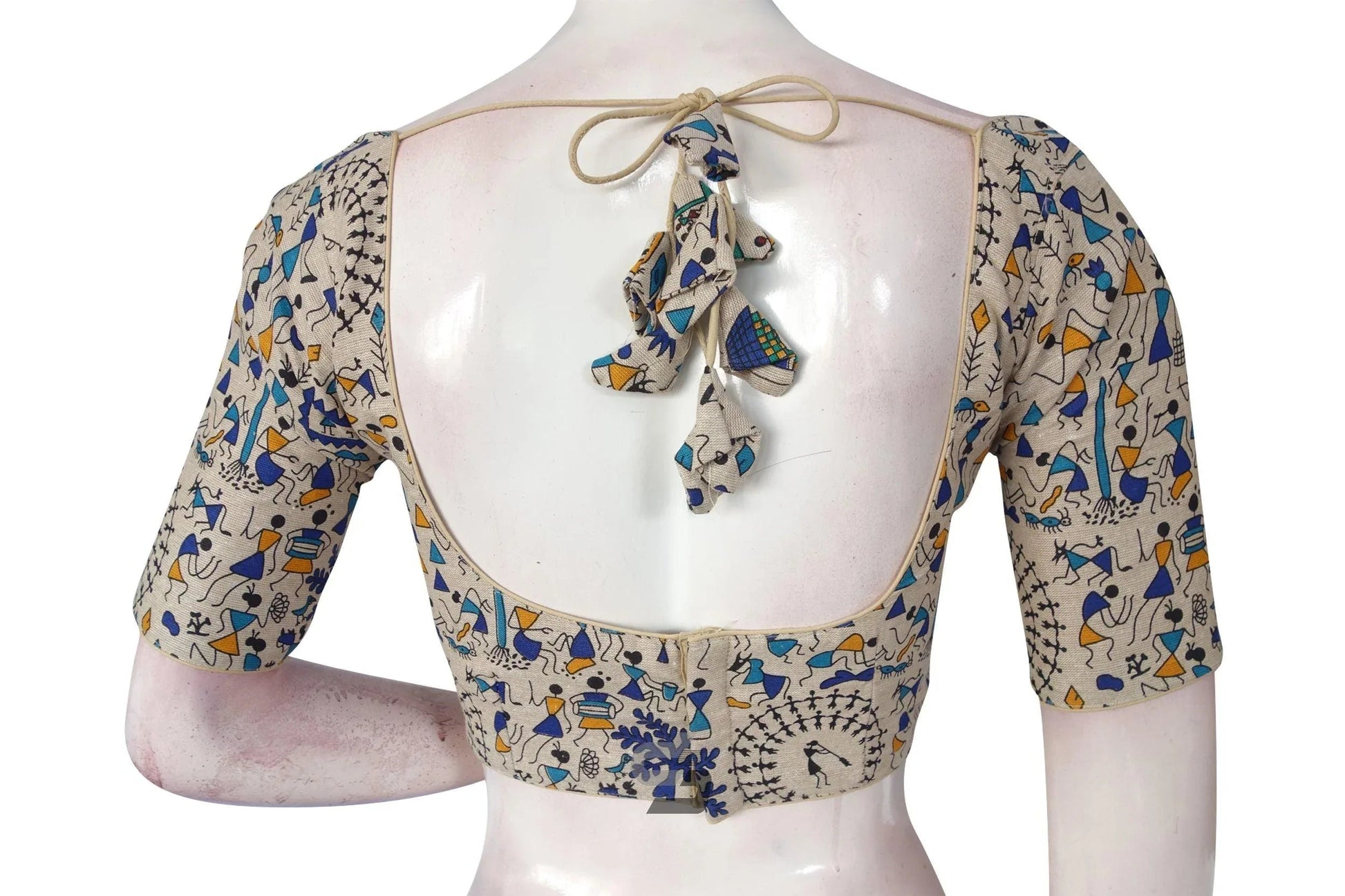 Beige Multi Color Jute Cotton Readymade Designer Blouse - D3blouses