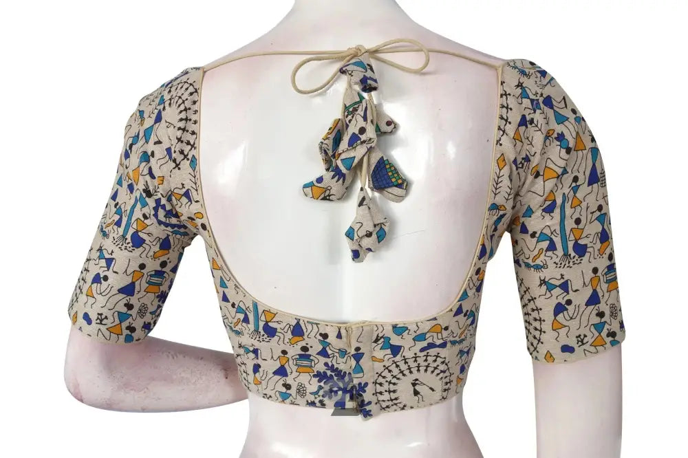 Beige Multi Color Jute Cotton Readymade Designer Blouse - D3blouses