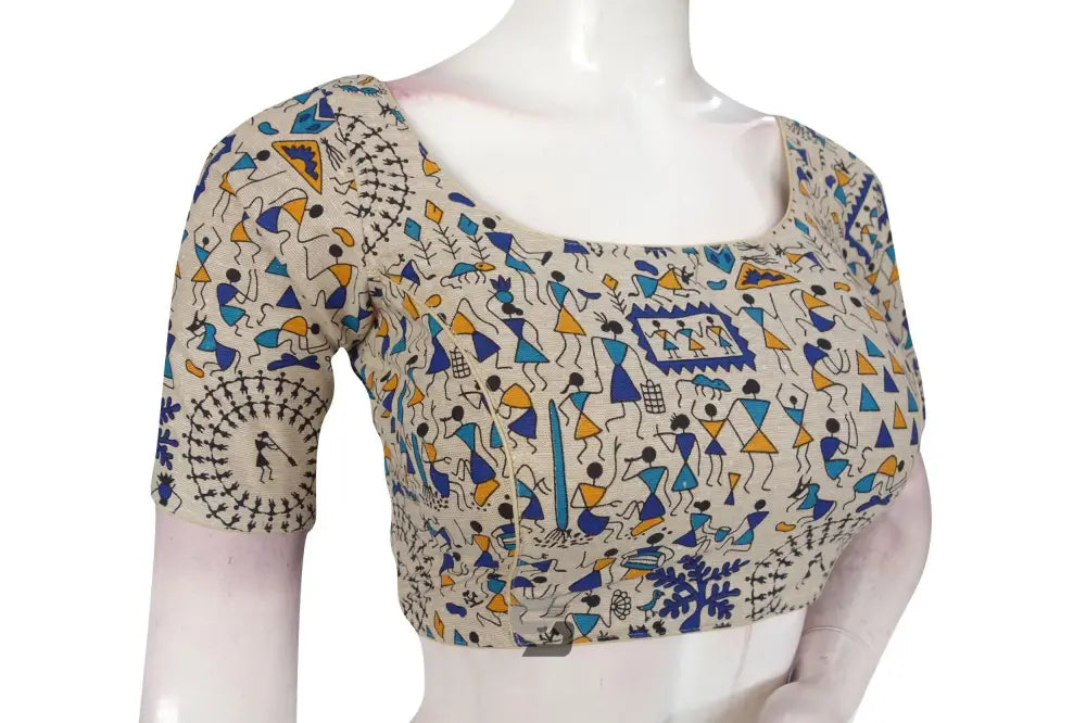 Beige Multi Color Jute Cotton Readymade Designer Blouse - D3blouses