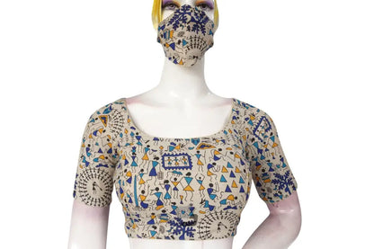 Beige Multi Color Jute Cotton Readymade Designer Blouse - D3blouses