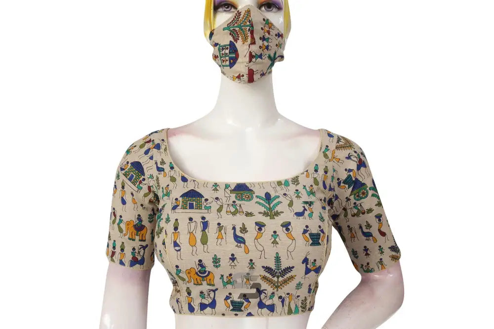 Beige Multi Color Jute Cotton Readymade Designer Blouse - D3blouses