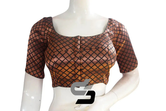 Black And Copper Mixed Brocade Silk Readymade Saree Blouse - D3blouses