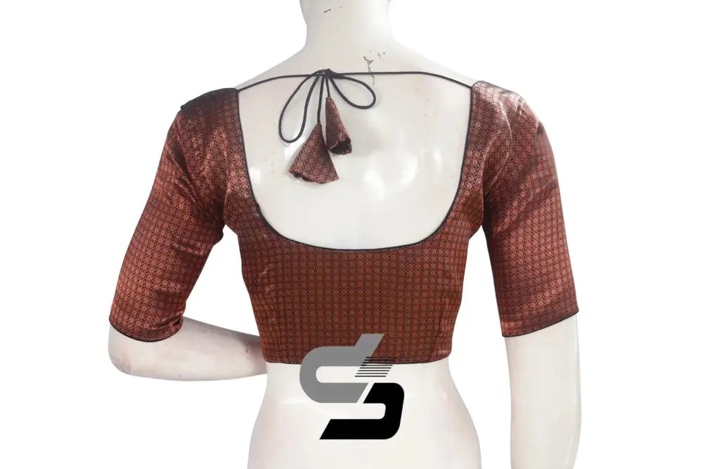 Black And Copper Mixed Brocade Silk Readymade Saree Blouse - D3blouses