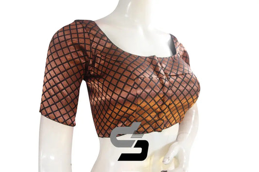 Black And Copper Mixed Brocade Silk Readymade Saree Blouse - D3blouses