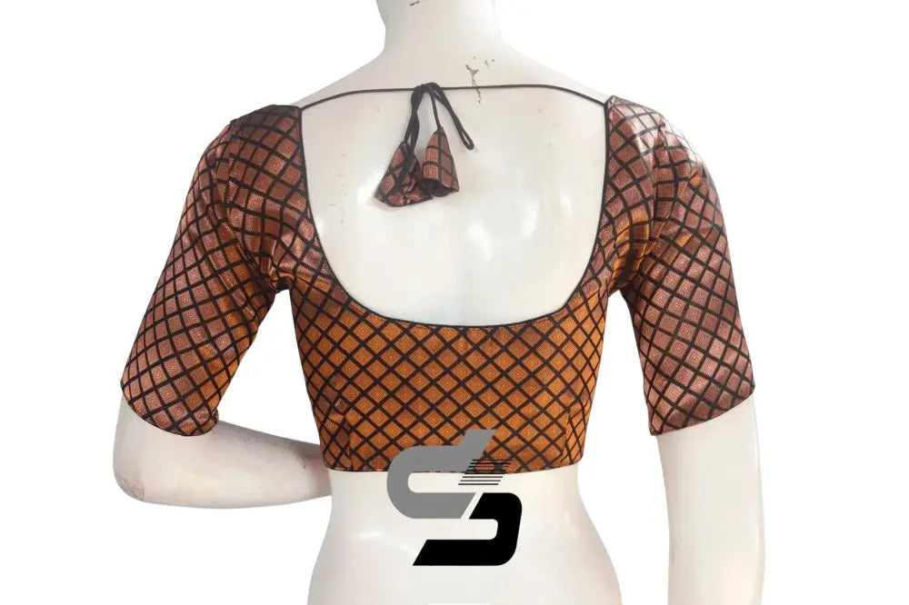 Black And Copper Mixed Brocade Silk Readymade Saree Blouse - D3blouses