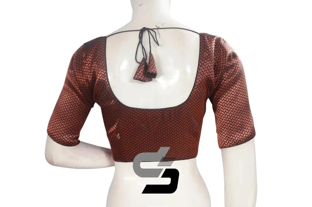 Black And Copper Mixed Brocade Silk Readymade Saree Blouse - D3blouses