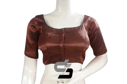 Black And Copper Mixed Brocade Silk Readymade Saree Blouse - D3blouses