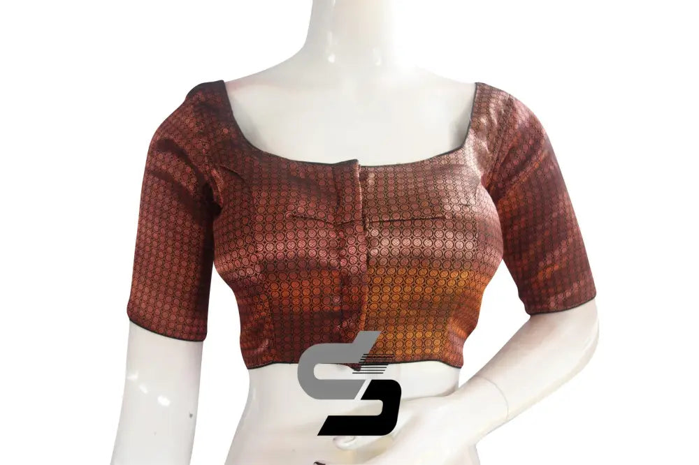 Black And Copper Mixed Brocade Silk Readymade Saree Blouse - D3blouses