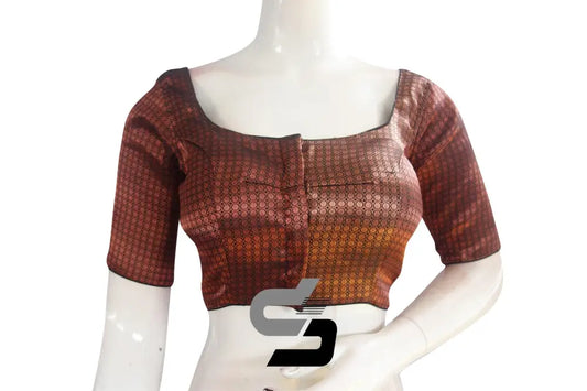 Black And Copper Mixed Brocade Silk Readymade Saree Blouse - D3blouses
