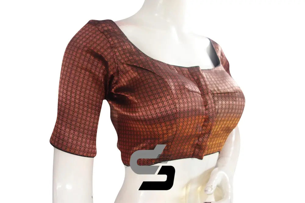 Black And Copper Mixed Brocade Silk Readymade Saree Blouse - D3blouses