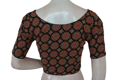 Black Color Ajrakh Boat Neck Cotton Readymade Blouse, Summer Collection Online - D3blouses