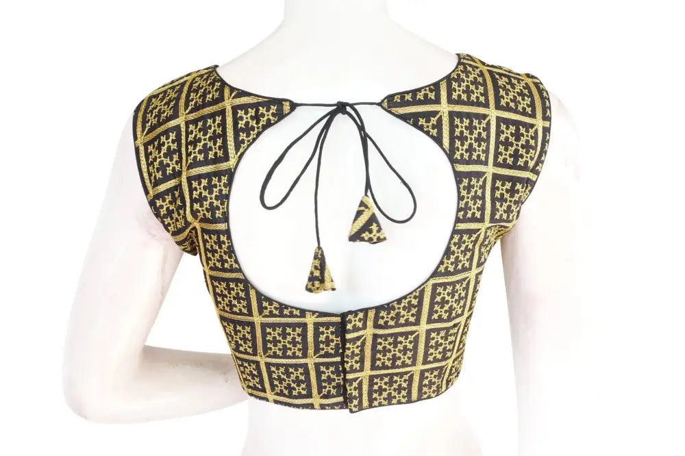 Black Color Banaras Brocade Silk Readymade Blouse with Matching Mask - D3blouses
