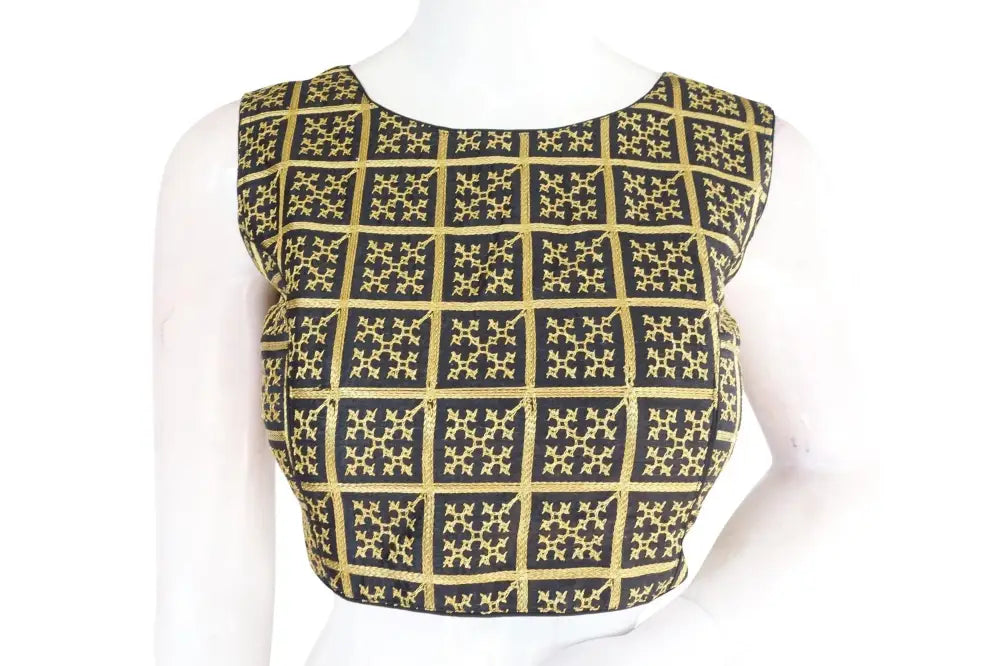 Black Color Banaras Brocade Silk Readymade Blouse with Matching Mask - D3blouses