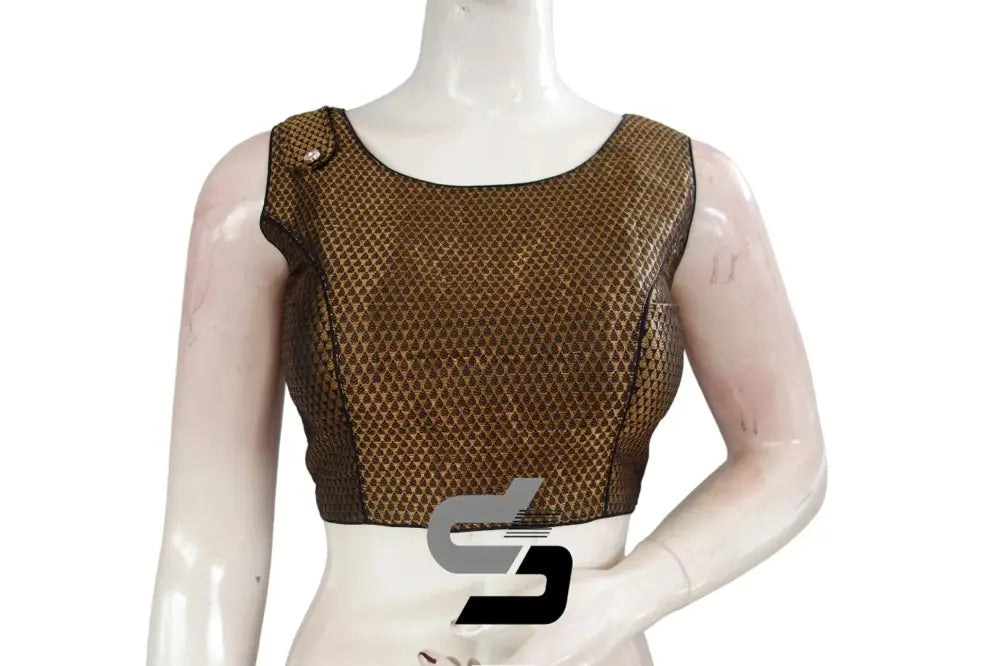 Black Color Boat Neck Brocade silk Readymade saree blouse, Indian Readymade blouse, Crop top, - D3blouses