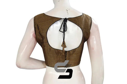 Black Color Boat Neck Brocade silk Readymade saree blouse, Indian Readymade blouse, Crop top, - D3blouses