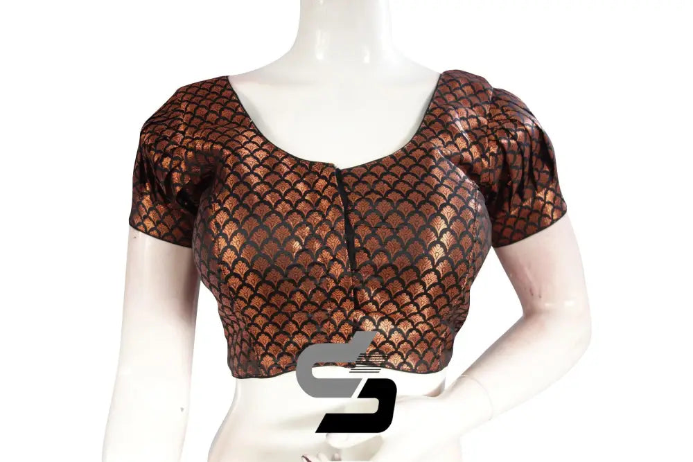 Black Color Brocade Puff Sleeves Readymade Saree Blouse - D3blouses