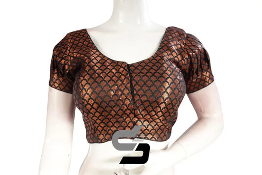 Black Color Brocade Puff Sleeves Readymade Saree Blouse - D3blouses