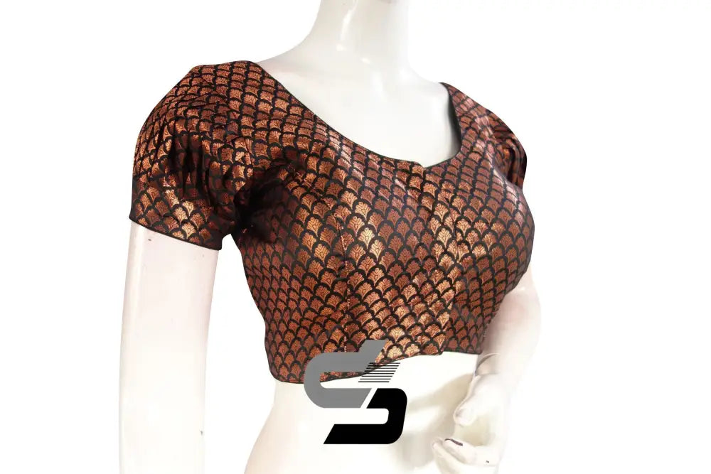 Black Color Brocade Puff Sleeves Readymade Saree Blouse - D3blouses