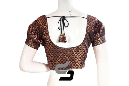 Black Color Brocade Puff Sleeves Readymade Saree Blouse - D3blouses