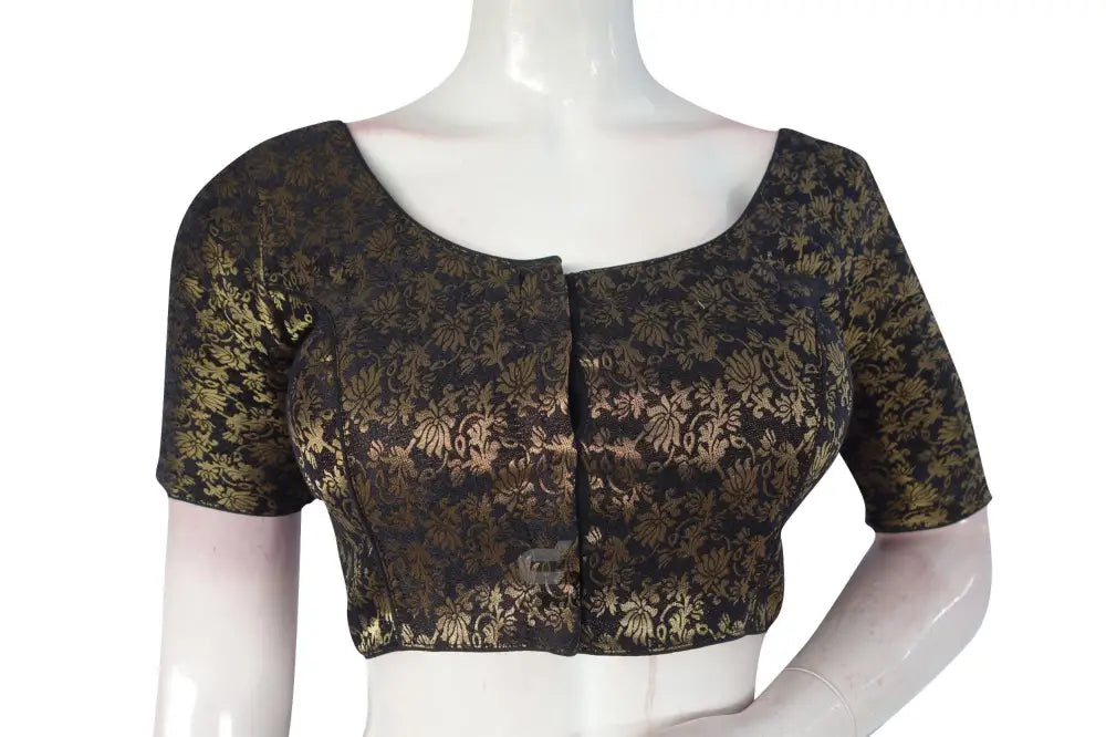 Black Color Brocade Readymade Saree Blouse - D3blouses