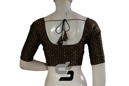 Black Color Brocade Readymade Saree Blouse - D3blouses