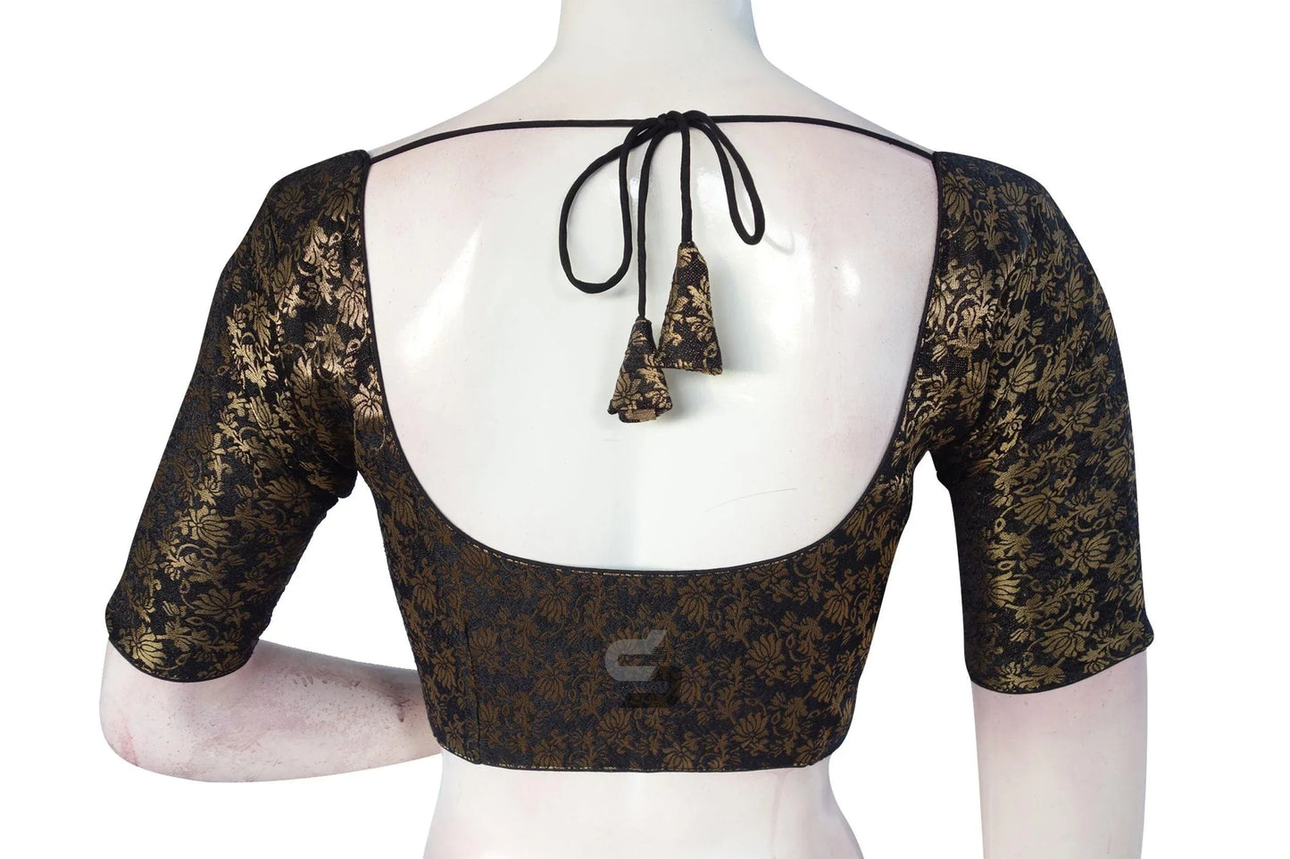 Black Color Brocade Readymade Saree Blouse - D3blouses