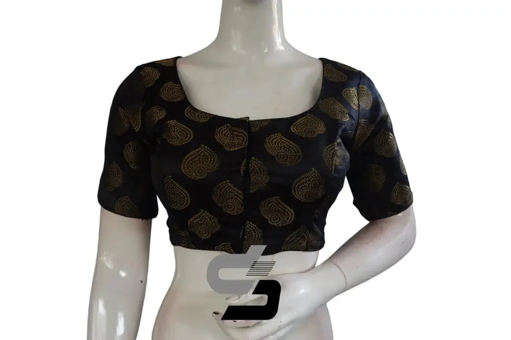 Black Color Brocade Readymade Saree Blouse - D3blouses