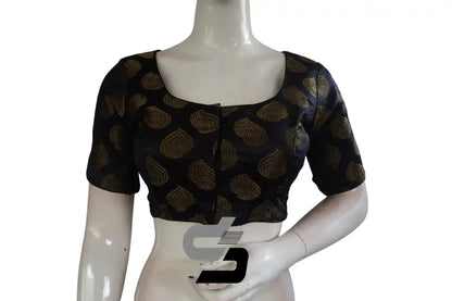 Black Color Brocade Readymade Saree Blouse - D3blouses
