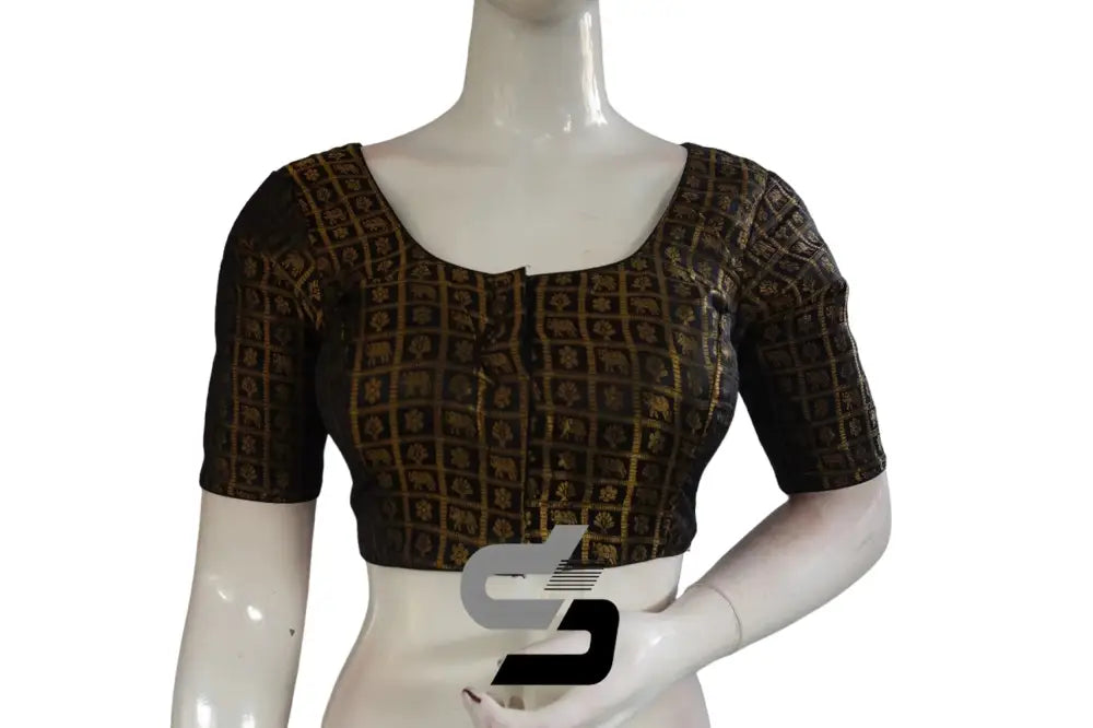 Black Color Brocade Readymade Saree Blouse - D3blouses