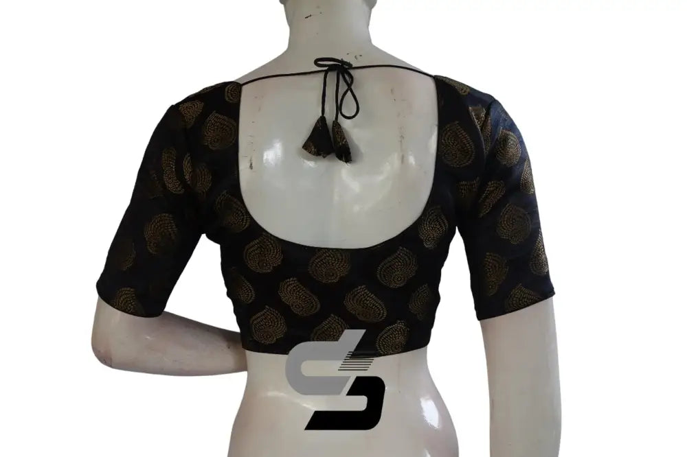 Black Color Brocade Readymade Saree Blouse - D3blouses