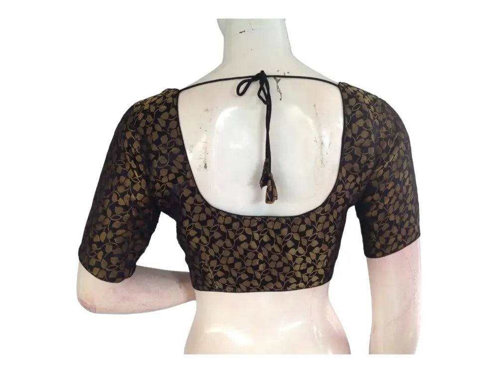 Black Color Brocade Readymade Saree Blouse, Indian Saree Blouse - D3blouses