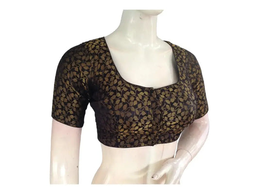 Black Color Brocade Readymade Saree Blouse, Indian Saree Blouse - D3blouses