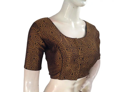 Black Color Brocade Readymade Saree Blouse, Indian Ethnic Silk Saree Blouse - D3blouses