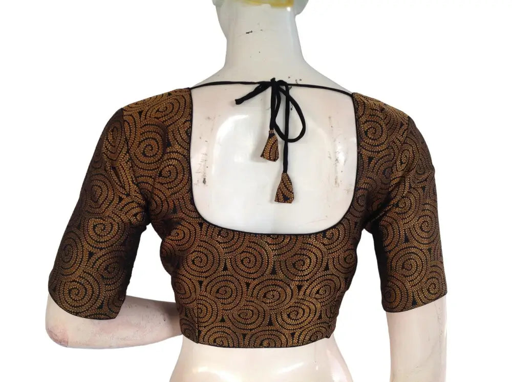 Black Color Brocade Readymade Saree Blouse, Indian Ethnic Silk Saree Blouse - D3blouses