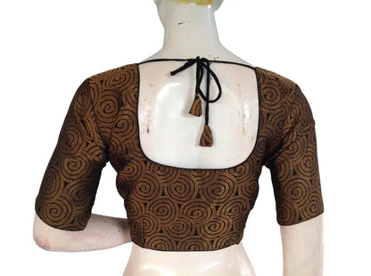 Black Color Brocade Readymade Saree Blouse, Indian Ethnic Silk Saree Blouse - D3blouses