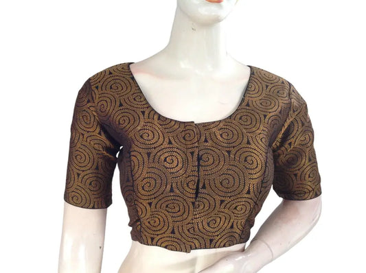 Black Color Brocade Readymade Saree Blouse, Indian Ethnic Silk Saree Blouse - D3blouses