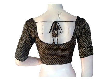 Black Color Brocade Readymade Saree Blouse, Indian Brocade Silk Readymade Blouses - D3blouses