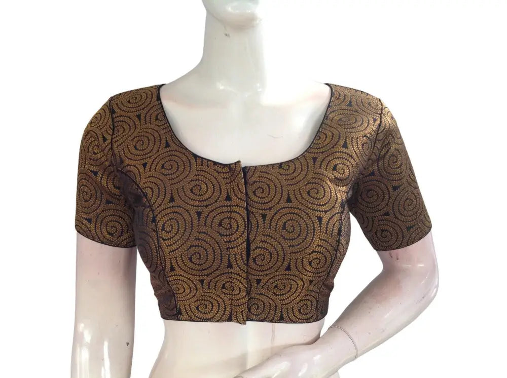 Black Color Brocade Readymade Saree Blouse, Indian Traditional Blouse - D3blouses