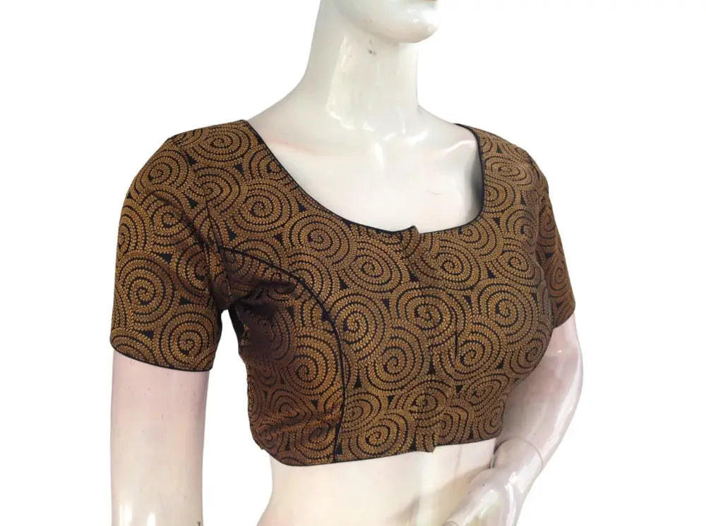 Black Color Brocade Readymade Saree Blouse, Indian Traditional Blouse - D3blouses