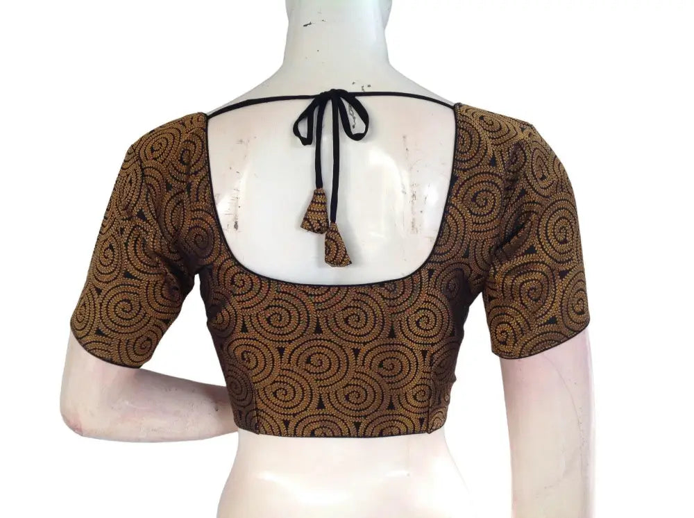 Black Color Brocade Readymade Saree Blouse, Indian Traditional Blouse - D3blouses