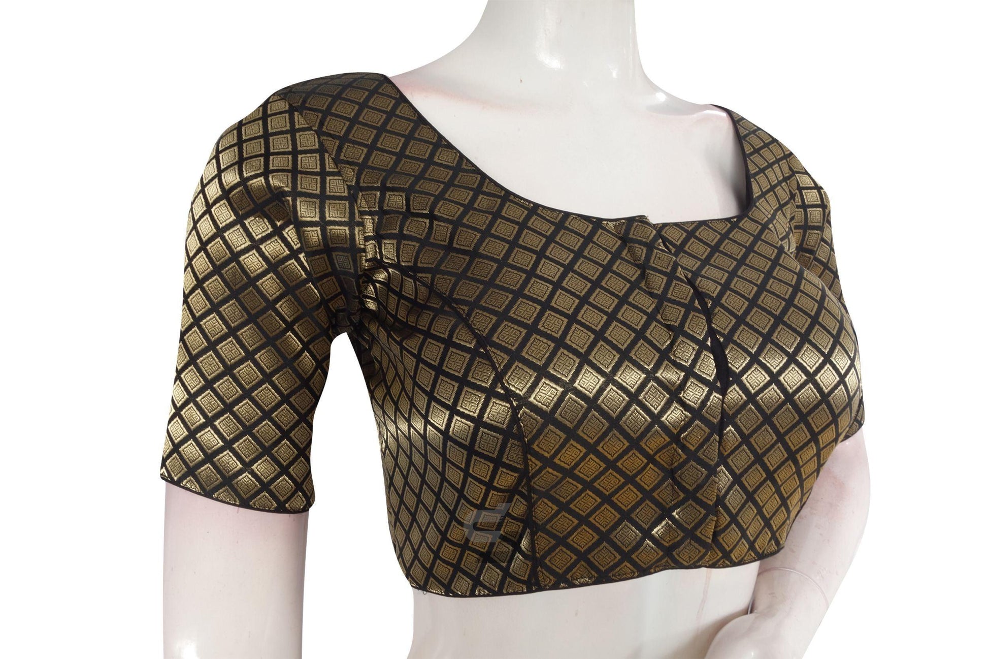 Black Color Brocade Readymade Saree Blouse With Matching Mask - D3blouses