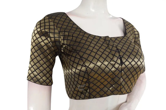 Black Color Brocade Readymade Saree Blouse With Matching Mask - D3blouses